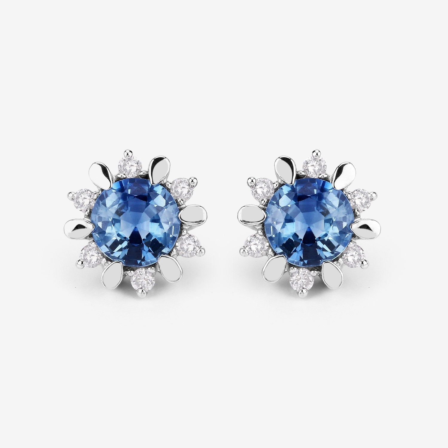 1.87 Carat Genuine Blue Sapphire and White Diamond 14K White Gold Earrings Bids.com
