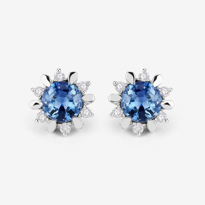 1.87 Carat Genuine Blue Sapphire and White Diamond 14K White Gold Earrings Bids.com