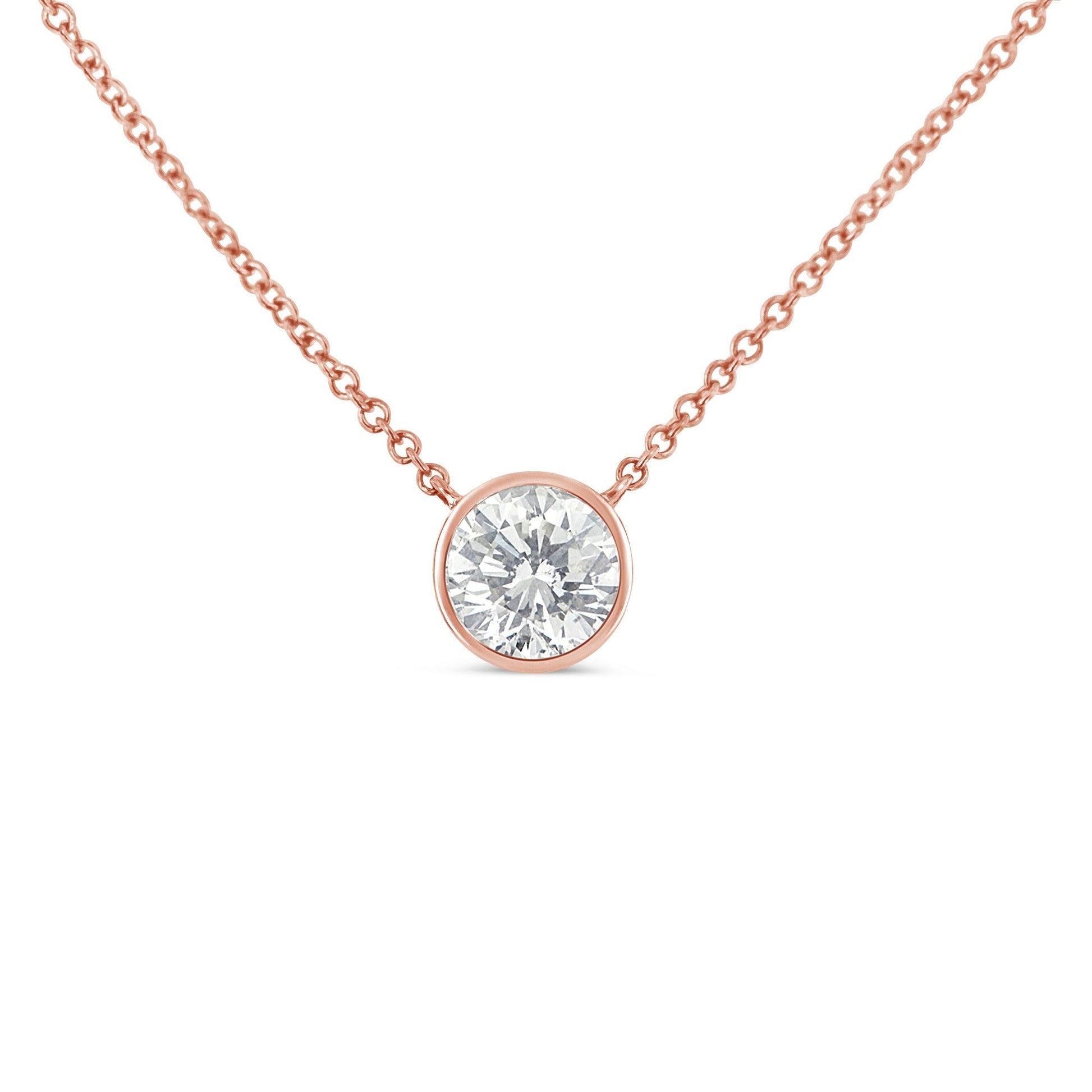 10K White Gold 1/10 Carat Round Brilliant-Cut Diamond Modern Bezel-Set Solitaire 16"-18" Pendant Necklace (H-I Color, SI2-I1 Clarity) Bids.com