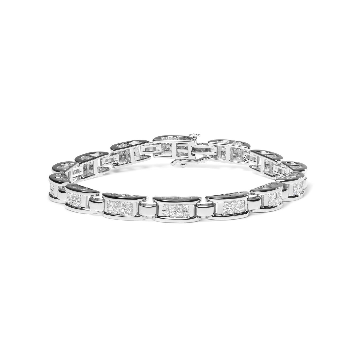 14K White Gold 3.0 Cttw Invisible Set Princess Cut Diamond Link and Buckle 7.25" Tennis Bracelet (I-J Color, I1-I2 Clarity) Bids.com