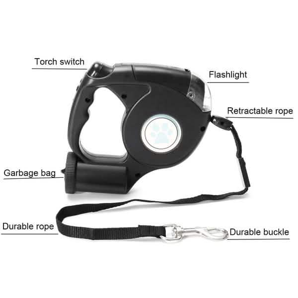 4.5M LED Flashlight Extendable Retractable Pet Dog Leash Lead with Garbage Bag DailySale
