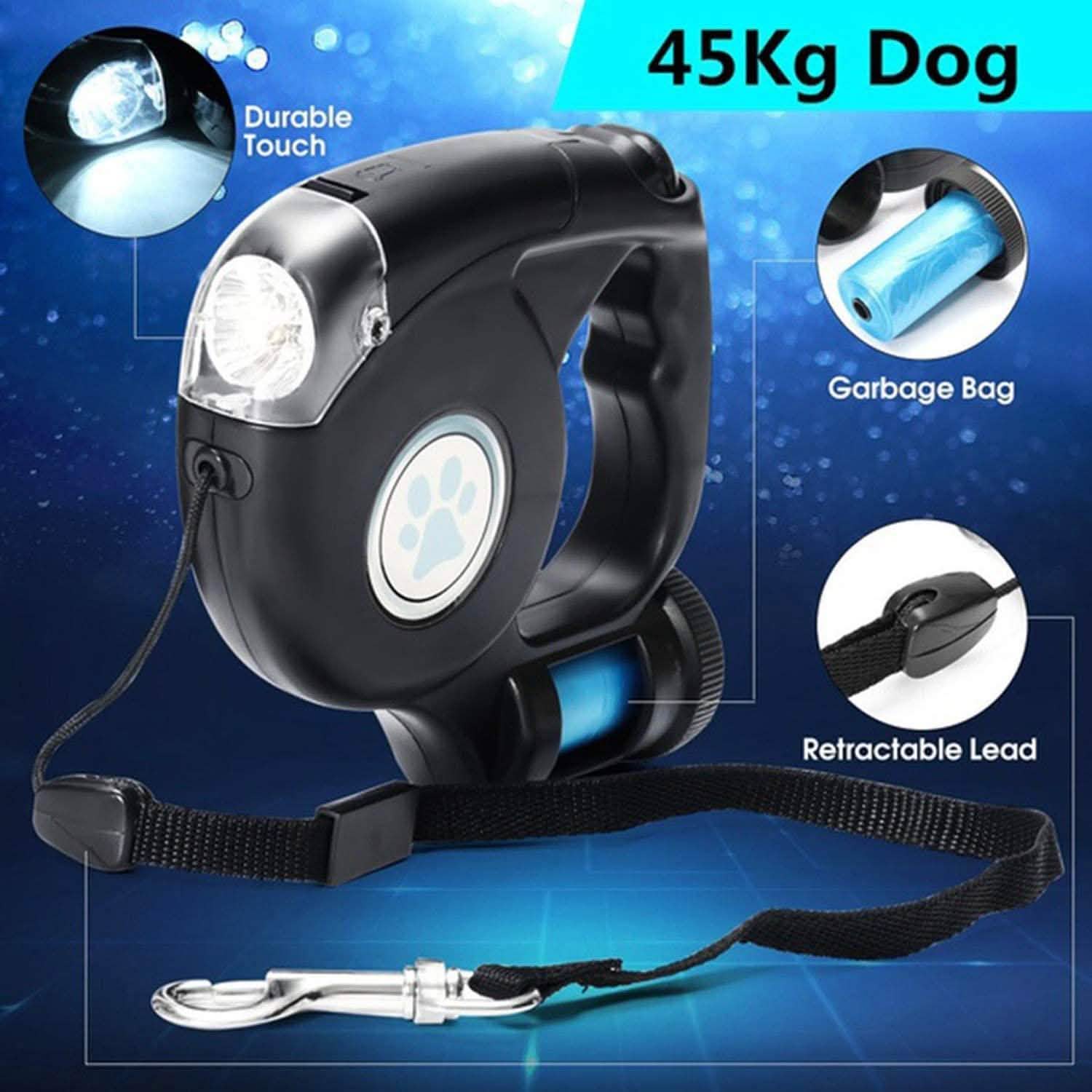 4.5M LED Flashlight Extendable Retractable Pet Dog Leash Lead with Garbage Bag DailySale