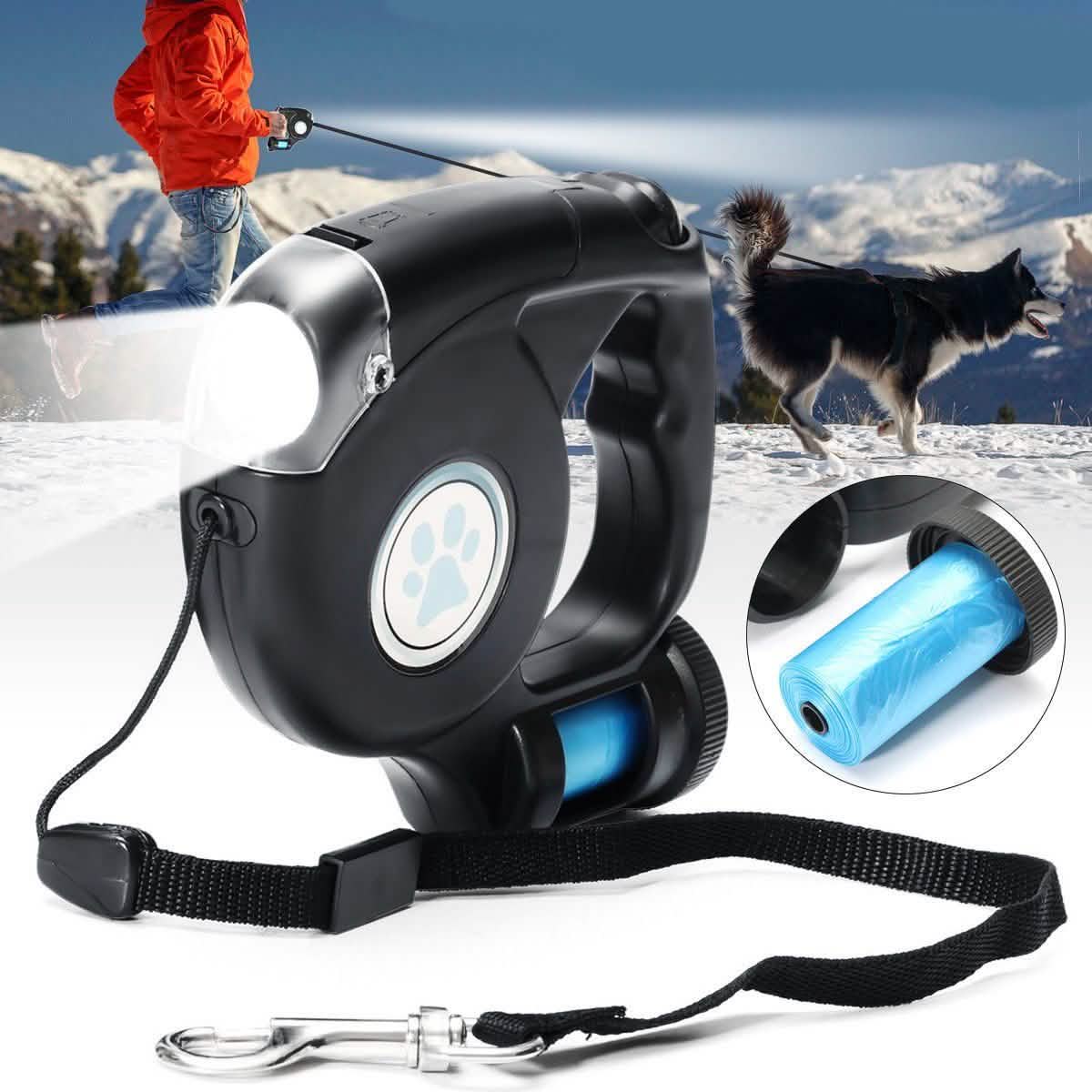 4.5M LED Flashlight Extendable Retractable Pet Dog Leash Lead with Garbage Bag DailySale