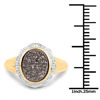 14K Yellow Gold Plated 4.50 Carat Genuine Drusy Quartz .925 Sterling Silver Ring Bids.com