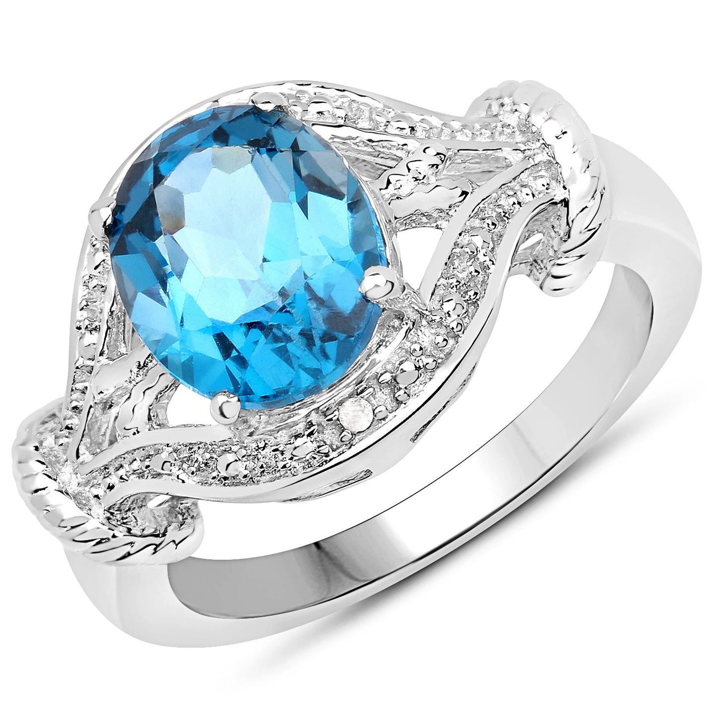 3.26 Carat Genuine London Blue Topaz & White Diamond .925 Sterling Silver Ring Bids.com