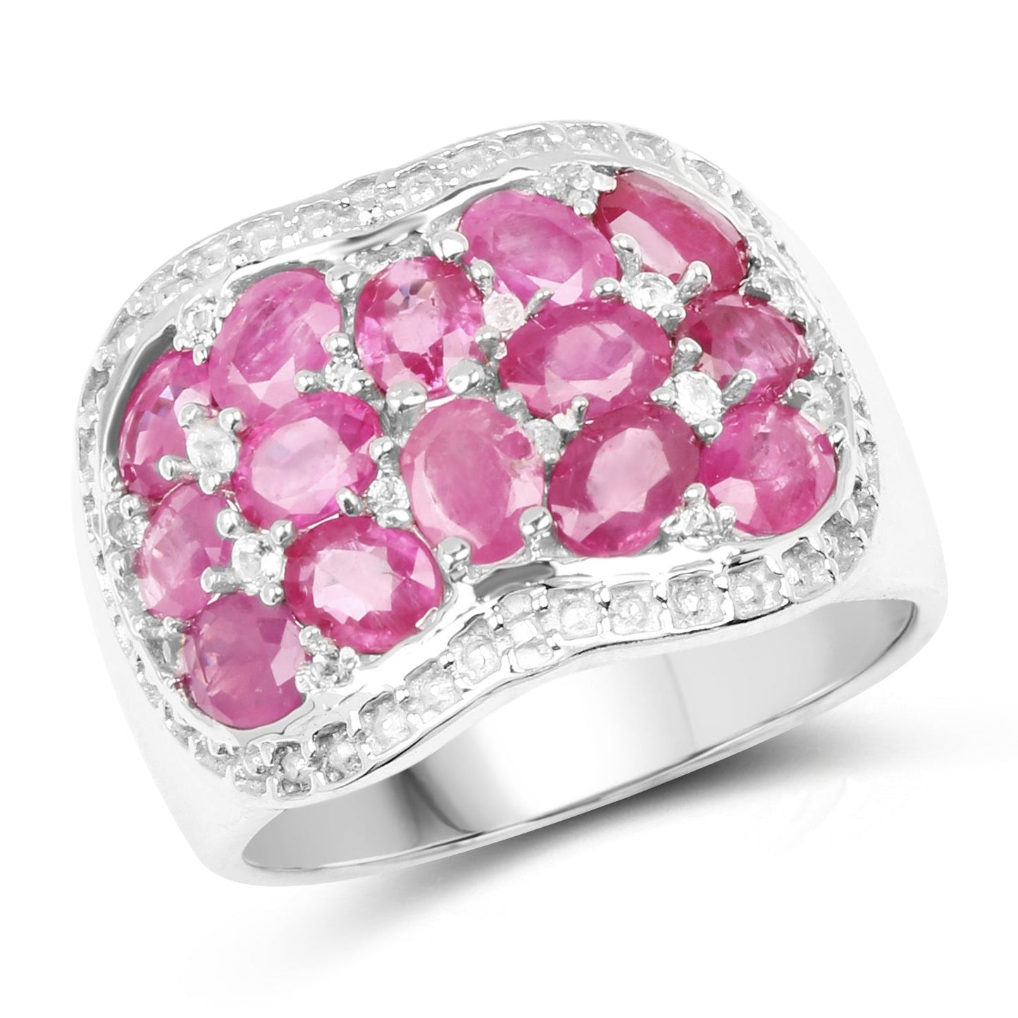3.04 Carat Genuine Ruby & White Topaz .925 Sterling Silver Ring Bids.com