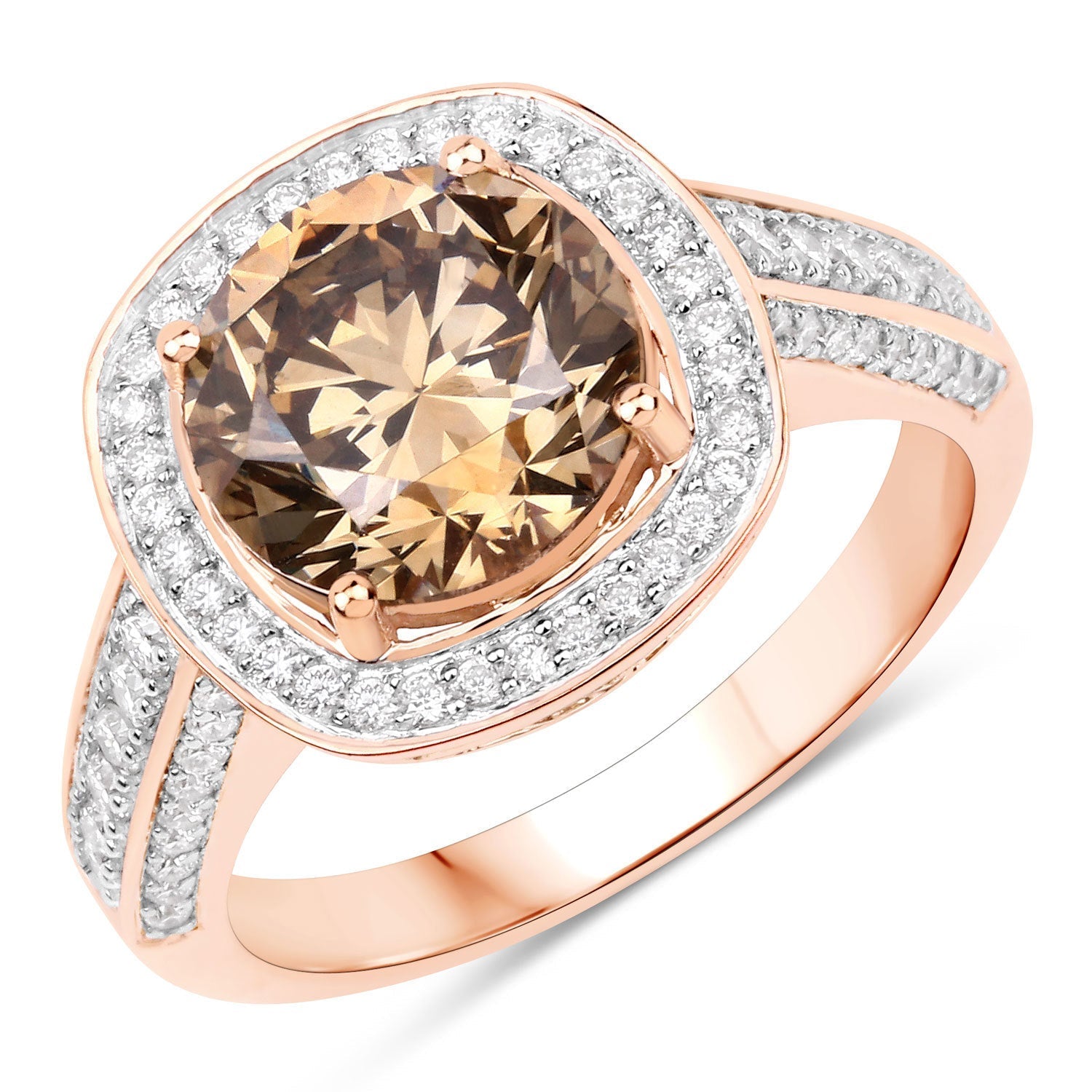 IGI Certified 3.01 Carat Genuine Brown Diamond Center and 0.52cttw White Diamond 18K Rose Gold Ring (3.53cttw) Bids.com