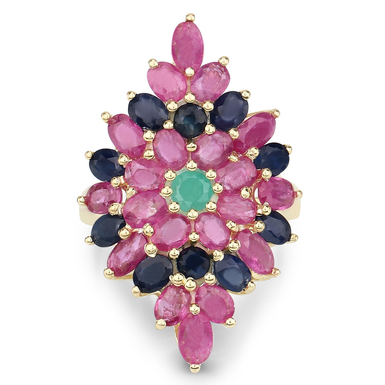 6.97 Carat Genuine Emerald, Blue Sapphire and Ruby .925 Sterling Silver Ring Bids.com