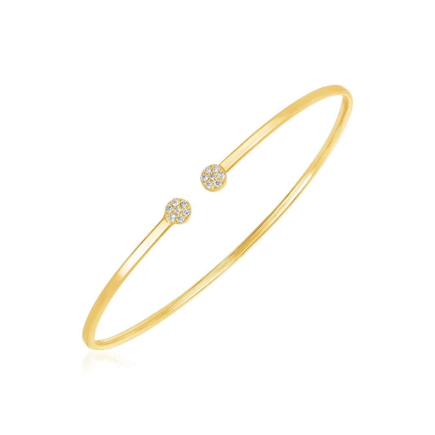 14k Yellow Gold High Polish Diamond Cluster Bangle (2mm) Bids.com