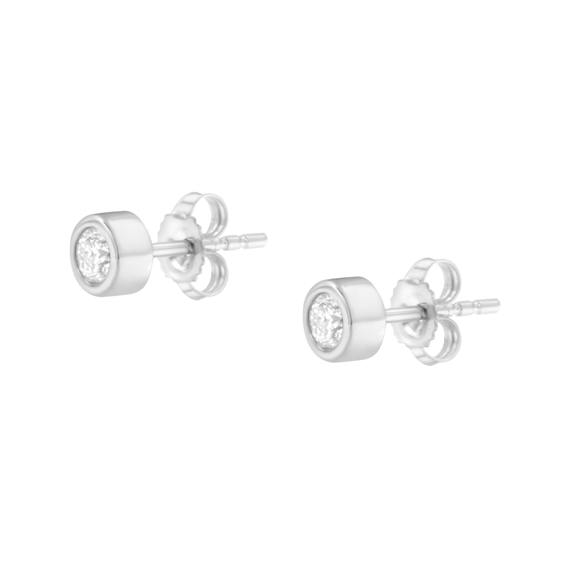 10K White Gold 1/4 Cttw Round Brilliant-Cut Near Colorless Diamond Bezel-Set Stud Earrings (H-I Color, I1-I2 Clarity) Bids.com