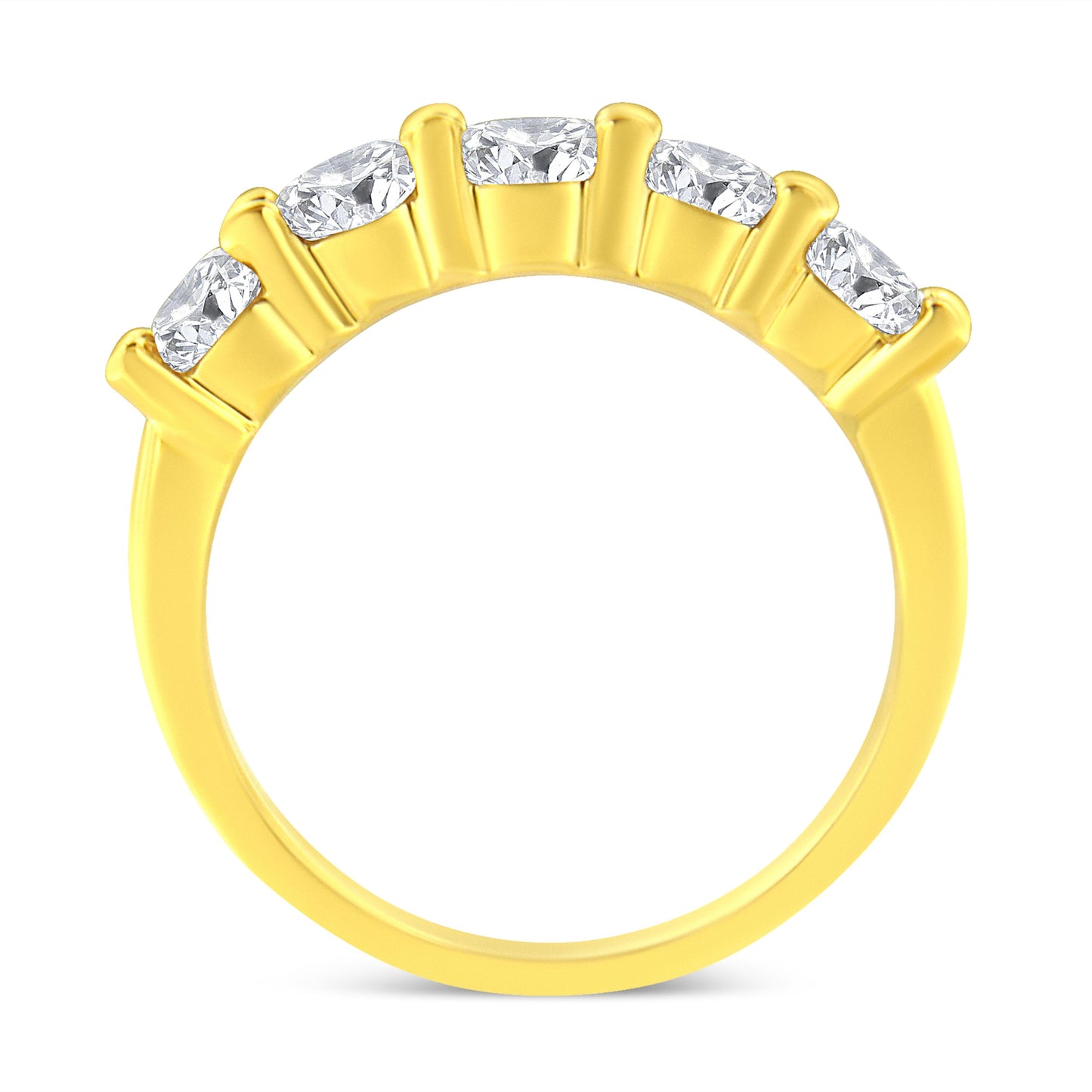 14K Yellow Gold Plated .925 Sterling Silver 1 1/2 Cttw Shared Prong Set Brilliant Round-Cut Diamond Anniversary or Wedding Band Ring (K-L Color, SI2-I1 Clarity) - Size 7 Bids.com