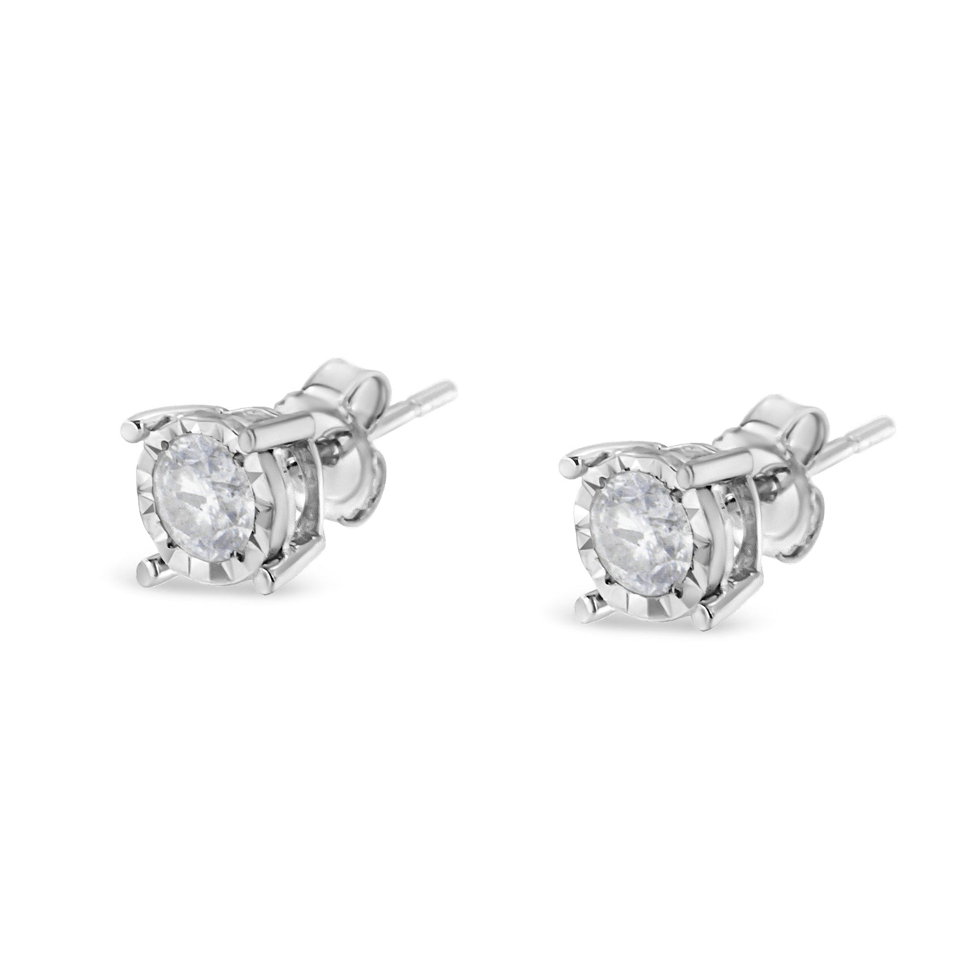 .925 Sterling Silver 1/2 Cttw Near Colorless Round Brilliant-Cut Diamond Miracle-Set Stud Earrings (H-I Color, I2-I3 Clarity) Bids.com