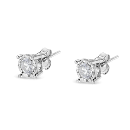 .925 Sterling Silver 1/2 Cttw Near Colorless Round Brilliant-Cut Diamond Miracle-Set Stud Earrings (H-I Color, I2-I3 Clarity) Bids.com