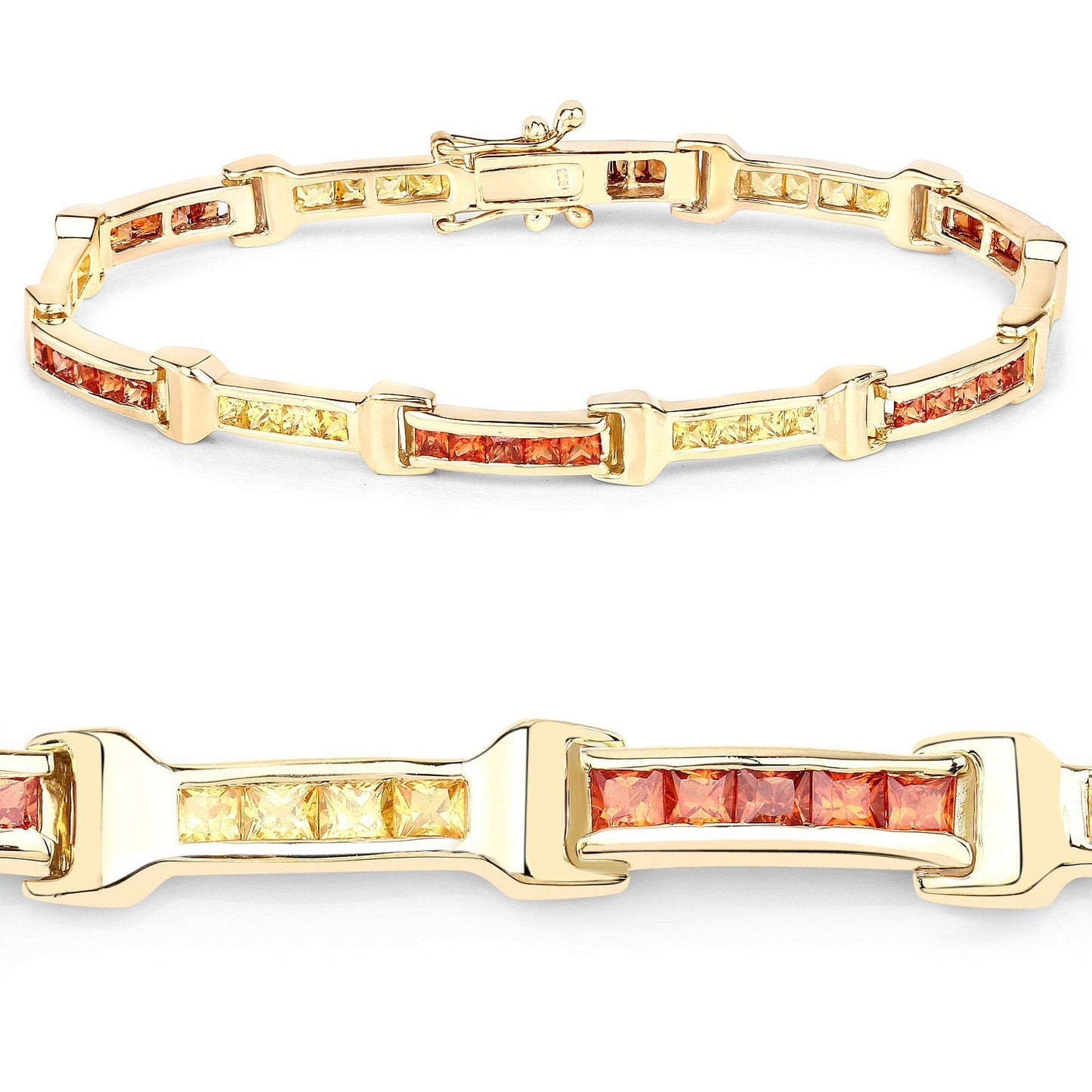 6.48 Carat Genuine Orange Sapphire and Yellow Sapphire .925 Sterling Silver Bracelet Bids.com