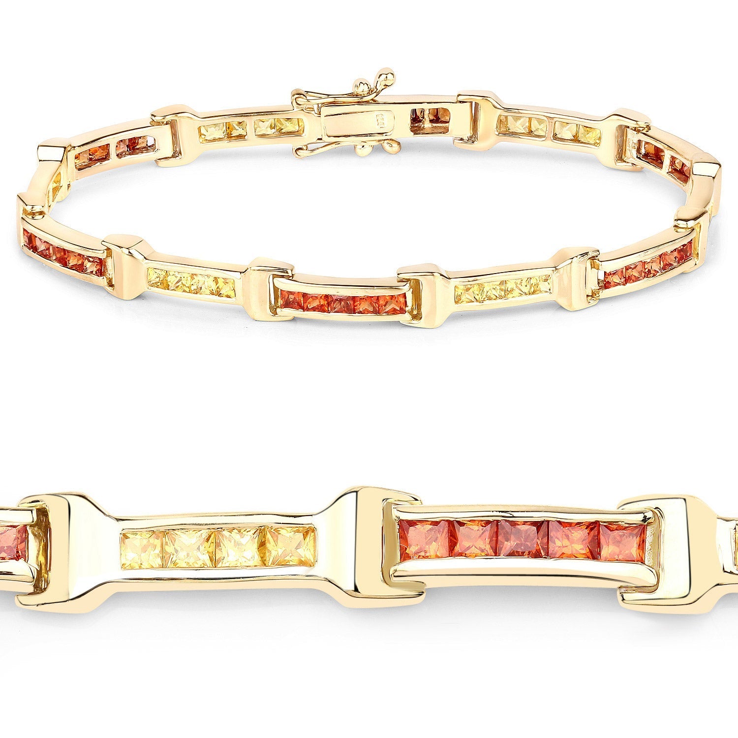 6.48 Carat Genuine Orange Sapphire and Yellow Sapphire .925 Sterling Silver Bracelet Bids.com