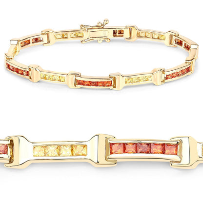 6.48 Carat Genuine Orange Sapphire and Yellow Sapphire .925 Sterling Silver Bracelet Bids.com
