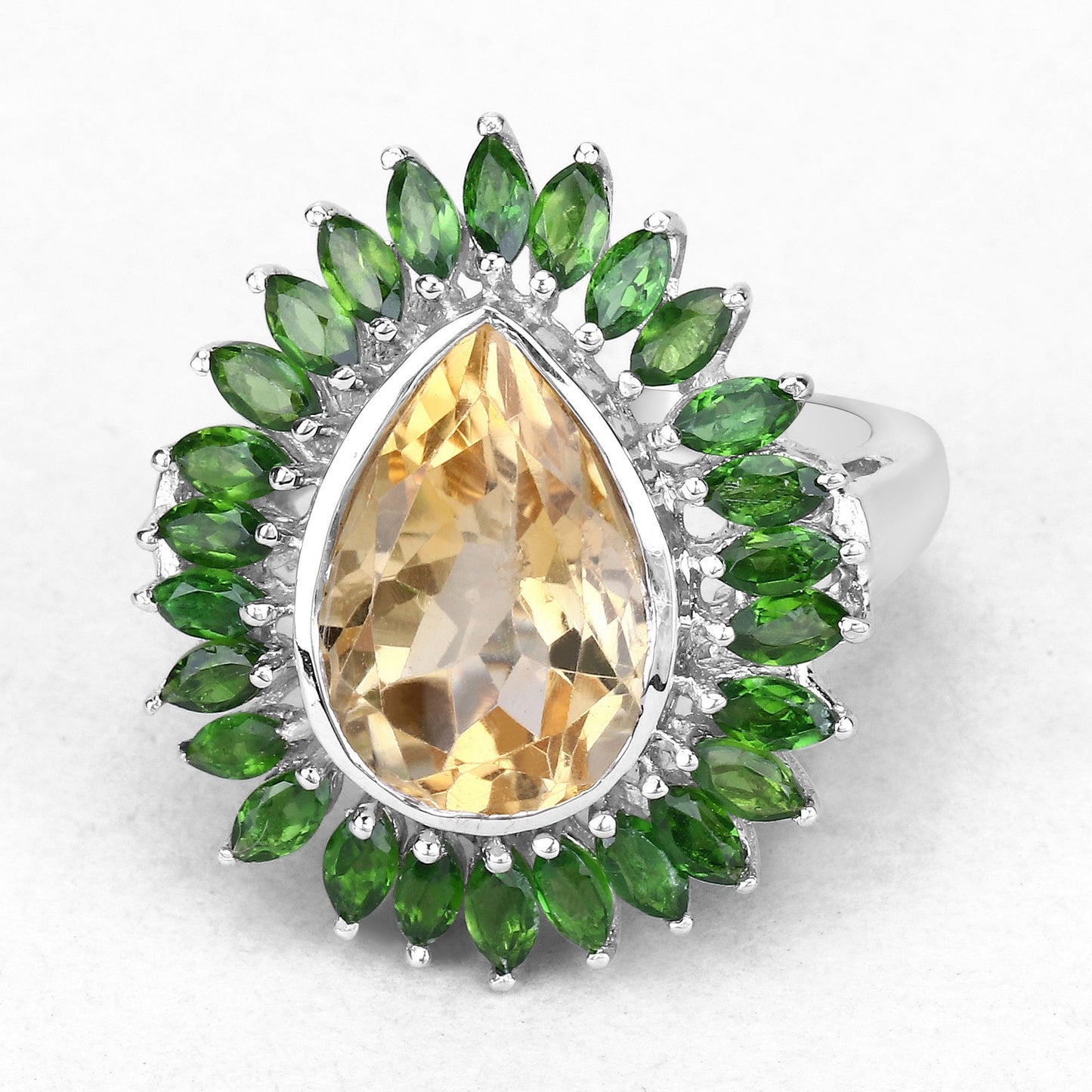 7.02 Carat Genuine Citrine and Chrome Diopside .925 Sterling Silver Ring Bids.com