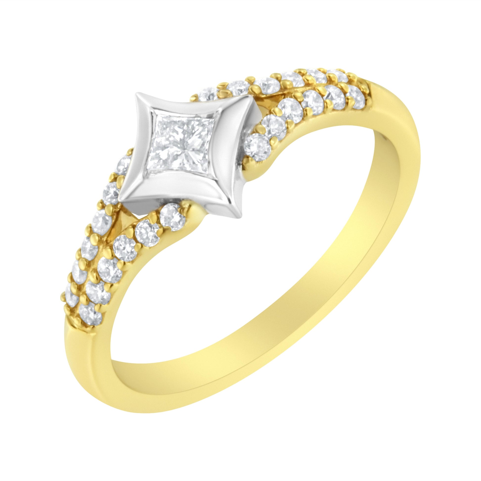 10K Two Tone Color 1/2 Cttw Diamond Kite and Split Shank Ring (H-I Color,SI2-I1 Clarity) Bids.com