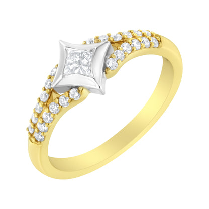 10K Two Tone Color 1/2 Cttw Diamond Kite and Split Shank Ring (H-I Color,SI2-I1 Clarity) Bids.com