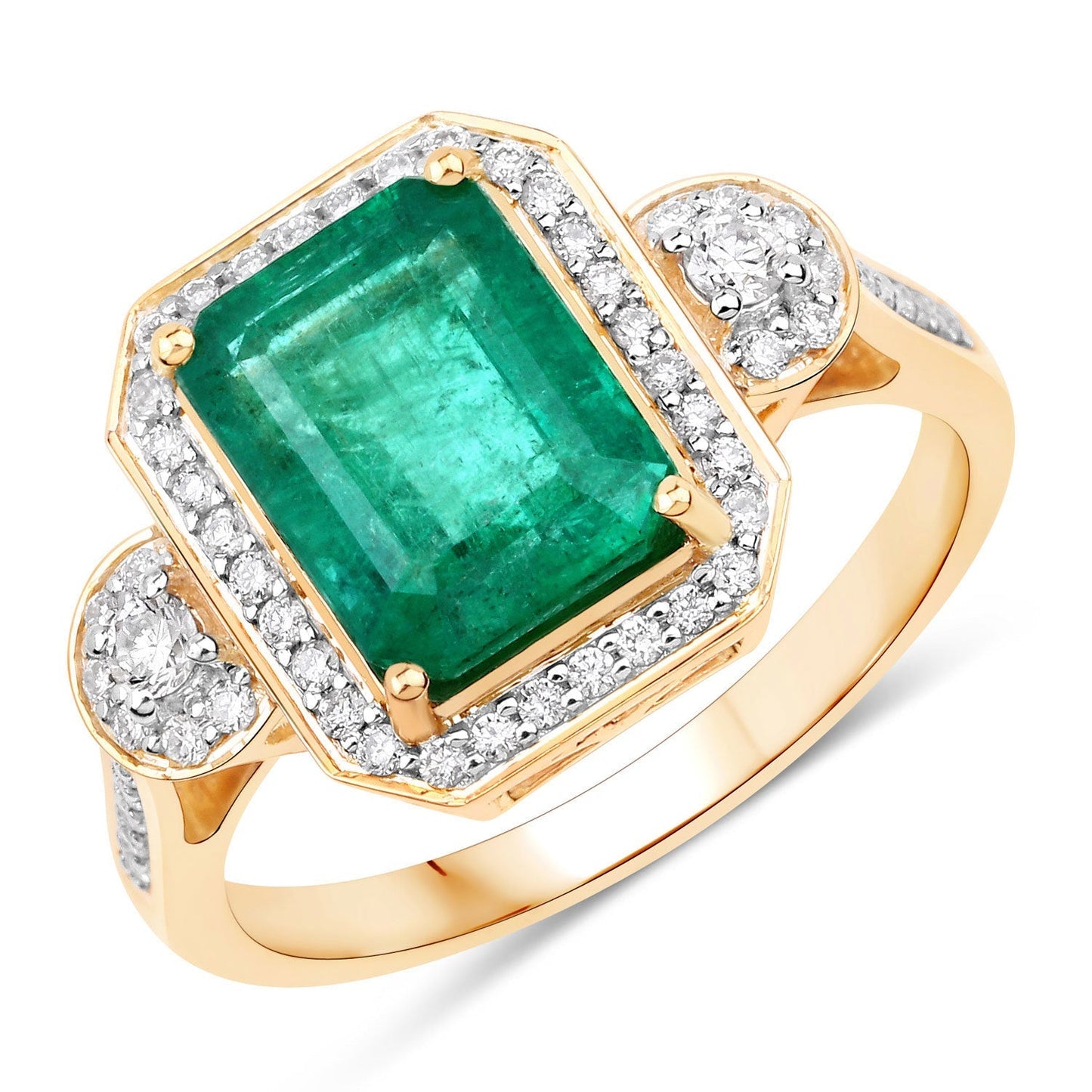 IGI Certified 2.87 Carat Genuine Zambian Emerald and White Diamond 14K Yellow Gold Ring Bids.com