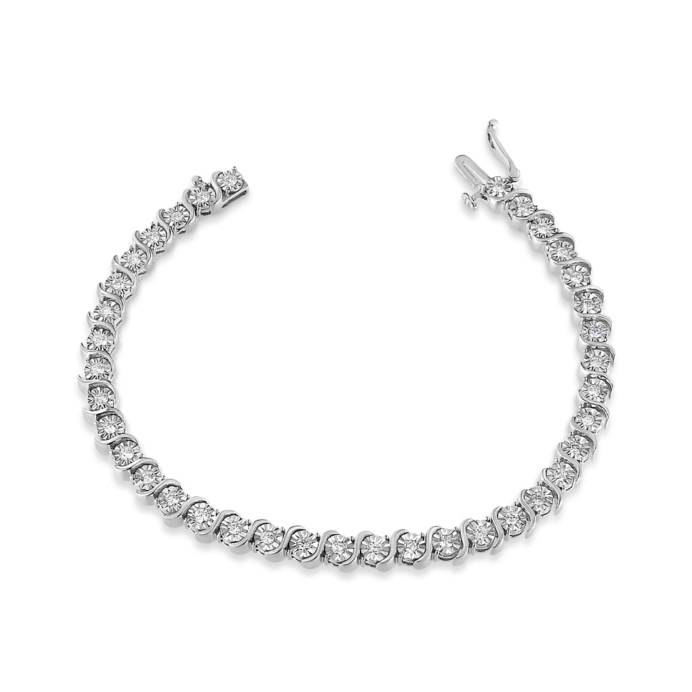 14K White Gold 1.00 Cttw Lab Grown Diamond Round Miracle Plate and "S" Link Tennis Bracelet (F-G Color, VS2-SI1 Clarity) Size 7" Bids.com