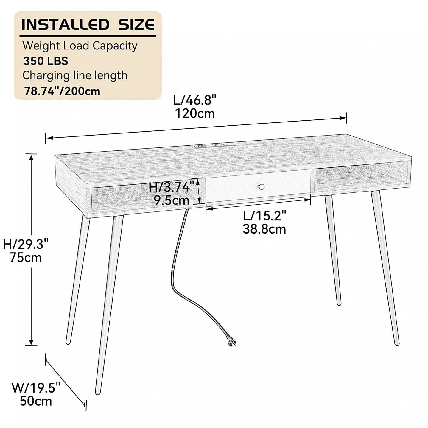 47" Mid Century Modern Desk DailySale