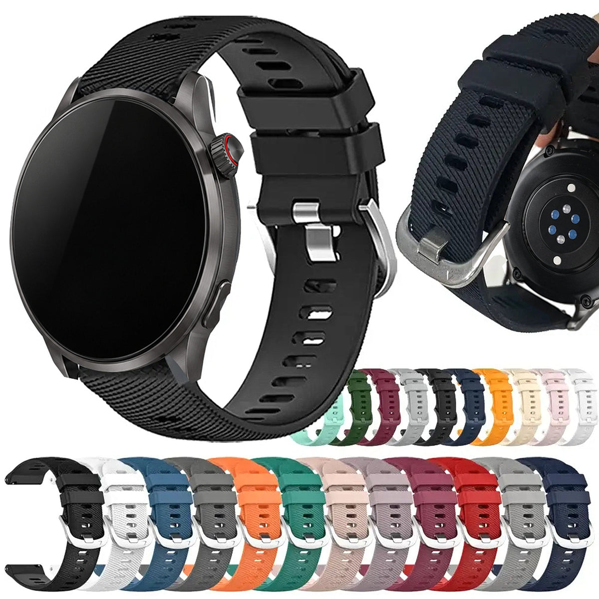 Amazfit Balance, GTR, GTS & Bip Ridged Silicone Sport Band, 32 Colors BandsCo Straps