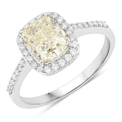 IGI Certified 2.05 Carat Genuine Light Yellow Diamond Center and 0.29cttw White Diamond 18K White Gold Ring (2.34cttw) Bids.com