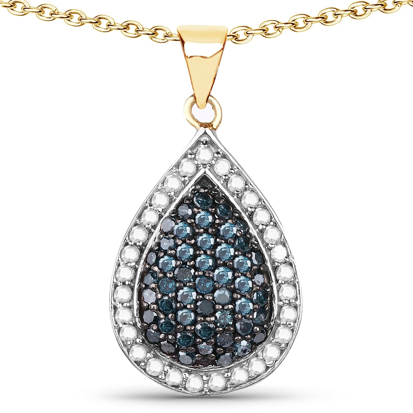 14K Yellow Gold Plated 0.81 Carat Genuine Blue Diamond and White Diamond .925 Sterling Silver Pendant Bids.com