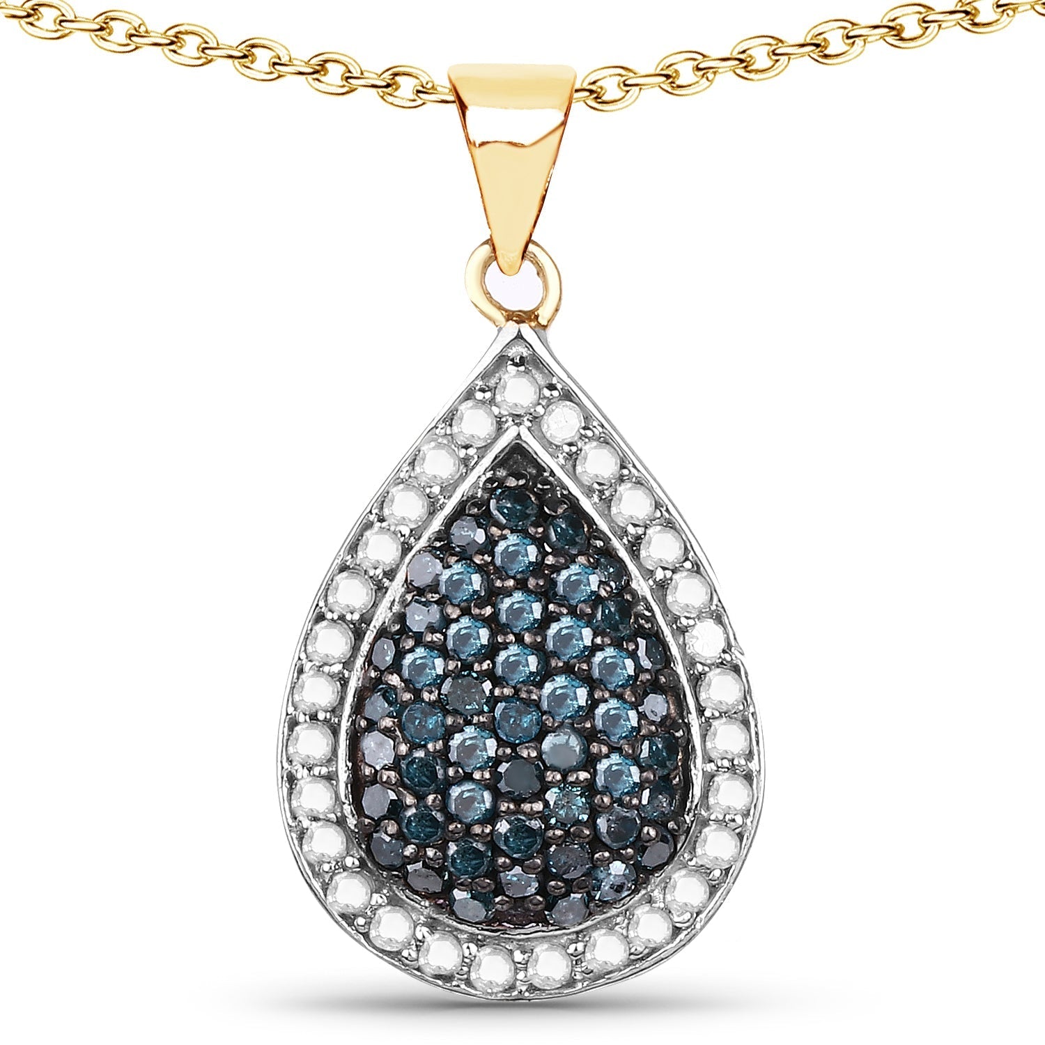 14K Yellow Gold Plated 0.81 Carat Genuine Blue Diamond and White Diamond .925 Sterling Silver Pendant Bids.com