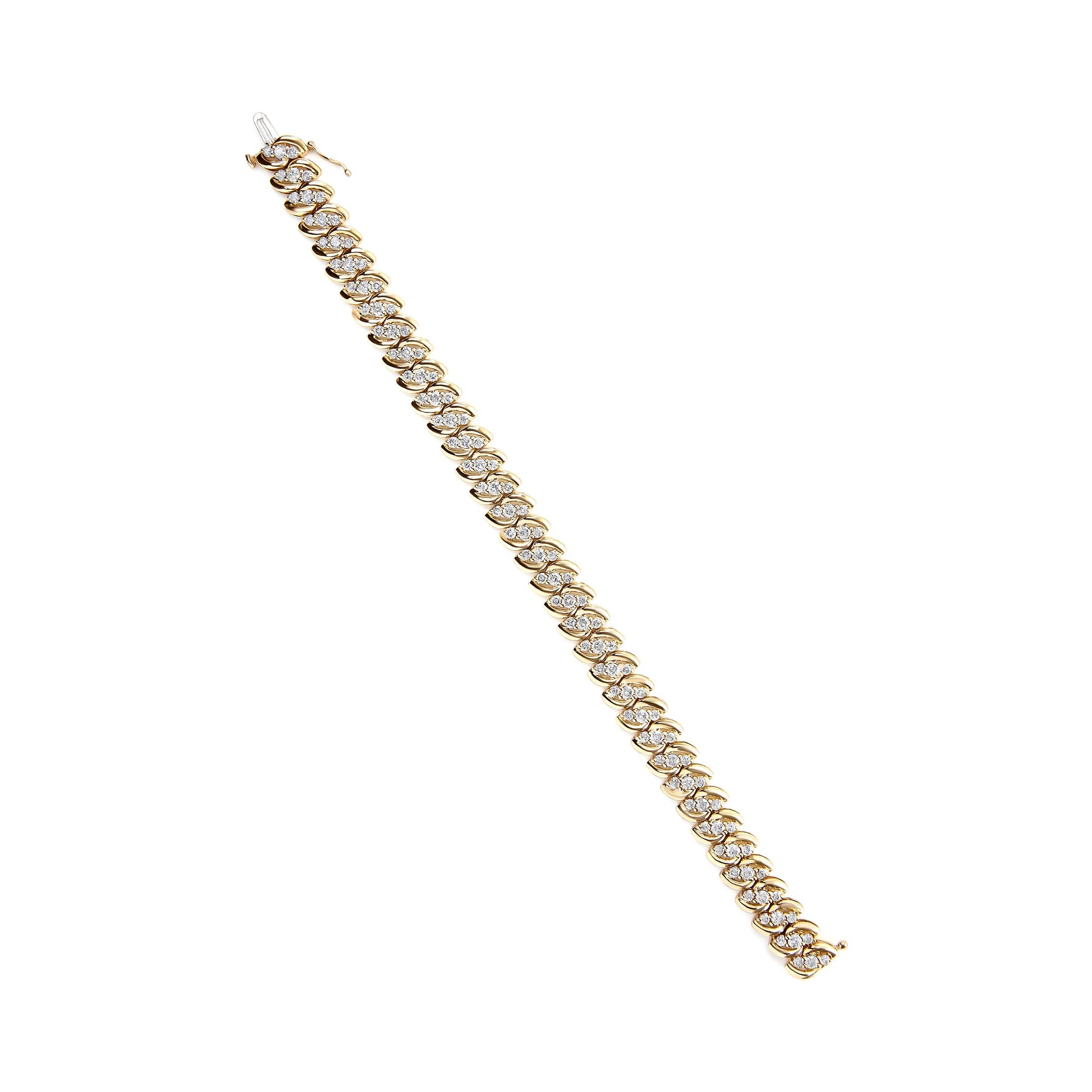 10K Yellow Gold 5.0 Cttw Diamond Double Row S-Link Cuban Bracelet (J-K Color, I2-I3 Clarity) - 7.25" Inches Bids.com