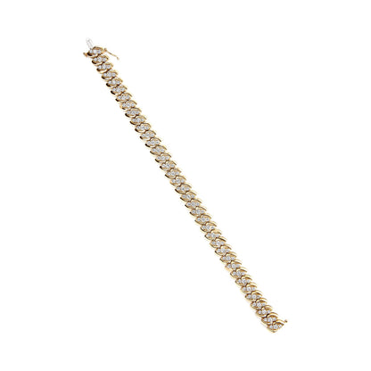 10K Yellow Gold 5.0 Cttw Diamond Double Row S-Link Cuban Bracelet (J-K Color, I2-I3 Clarity) - 7.25" Inches Bids.com