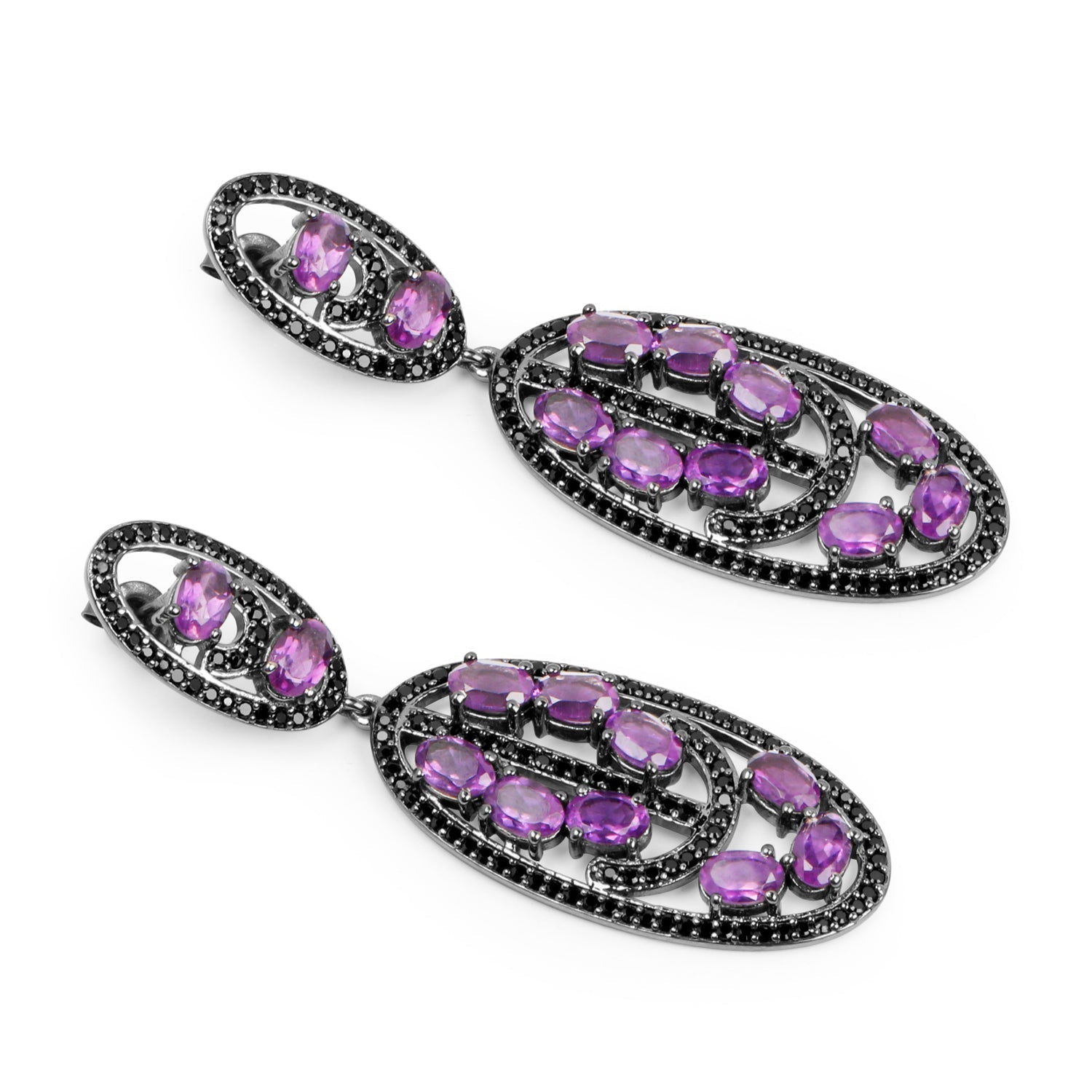 12.45 Carat Genuine Amethyst and Black Spinel .925 Sterling Silver Earrings Bids.com