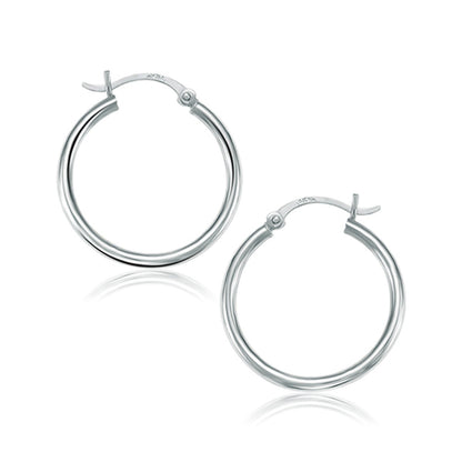 14k White Gold Polished Hoop Earrings (25 mm) Bids.com