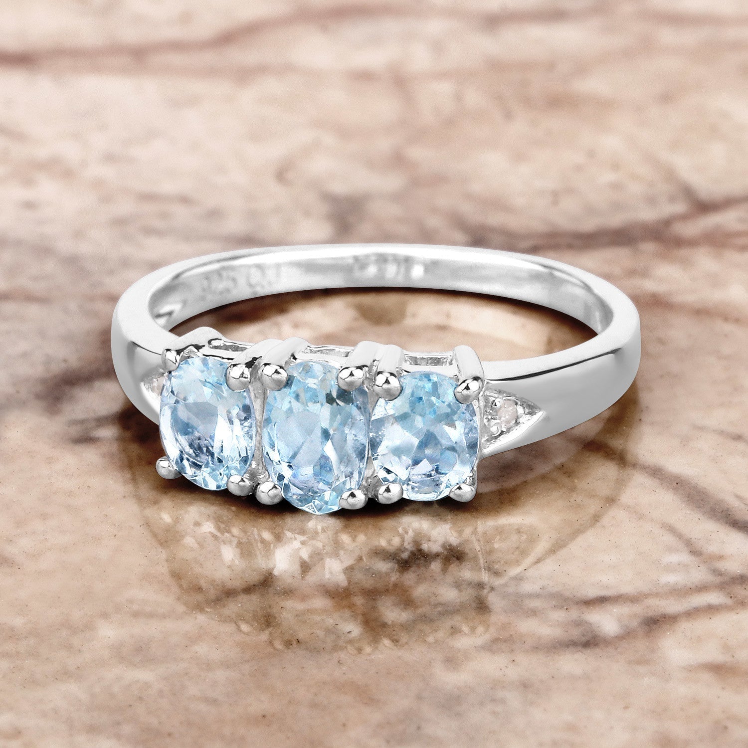 0.95 Carat Genuine Aquamarine and White Diamond .925 Sterling Silver Ring Bids.com