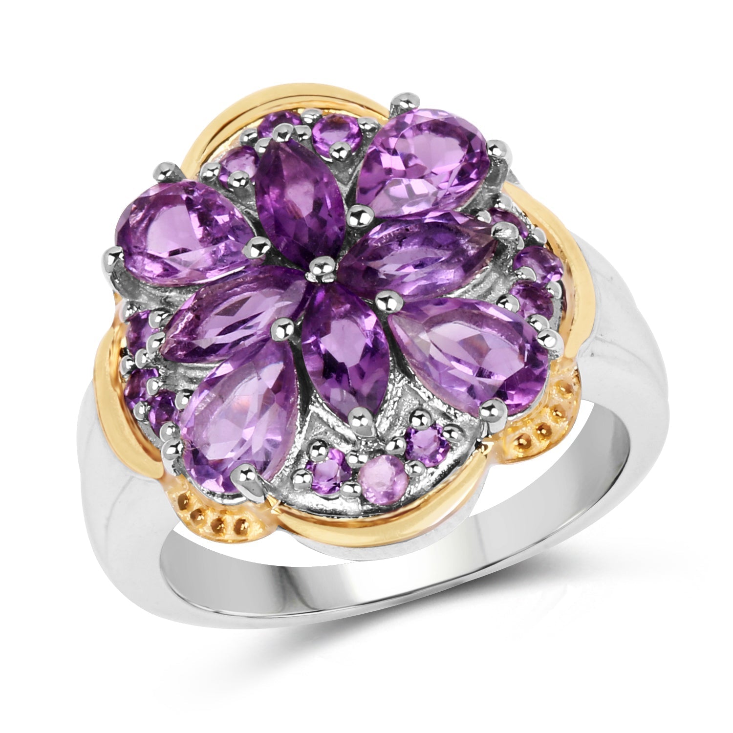 Two Tone Plated 2.66 Carat Genuine Amethyst .925 Sterling Silver Ring Bids.com