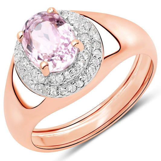 2.17 Carat Genuine Kunzite and White Zircon .925 Sterling Silver Ring Bids.com