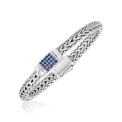 Sterling Silver Weave Motif Bracelet with Blue Sapphire Embellishments Bids.com