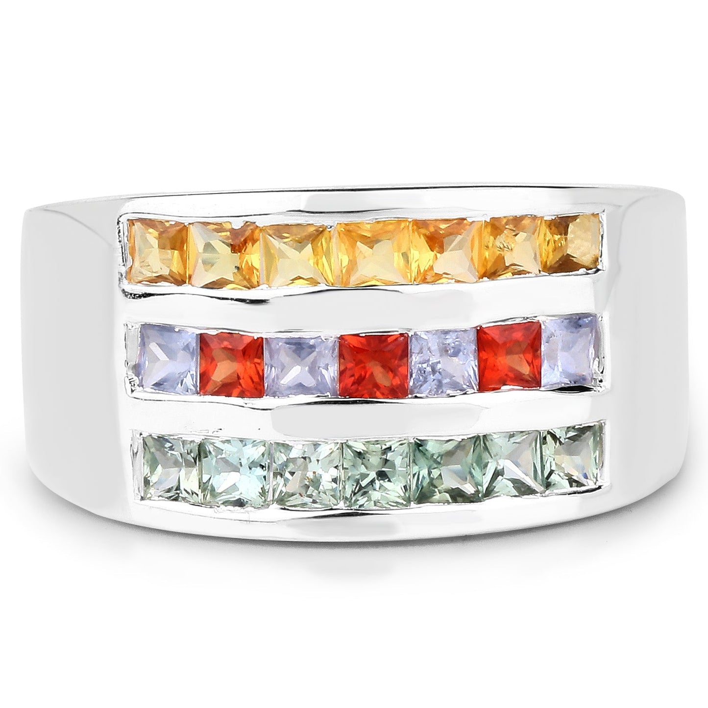 1.69 Carat Genuine Multi Sapphire .925 Sterling Silver Ring Bids.com