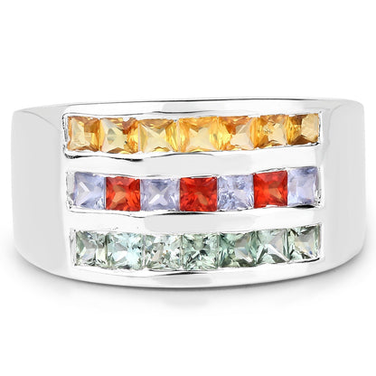 1.69 Carat Genuine Multi Sapphire .925 Sterling Silver Ring Bids.com