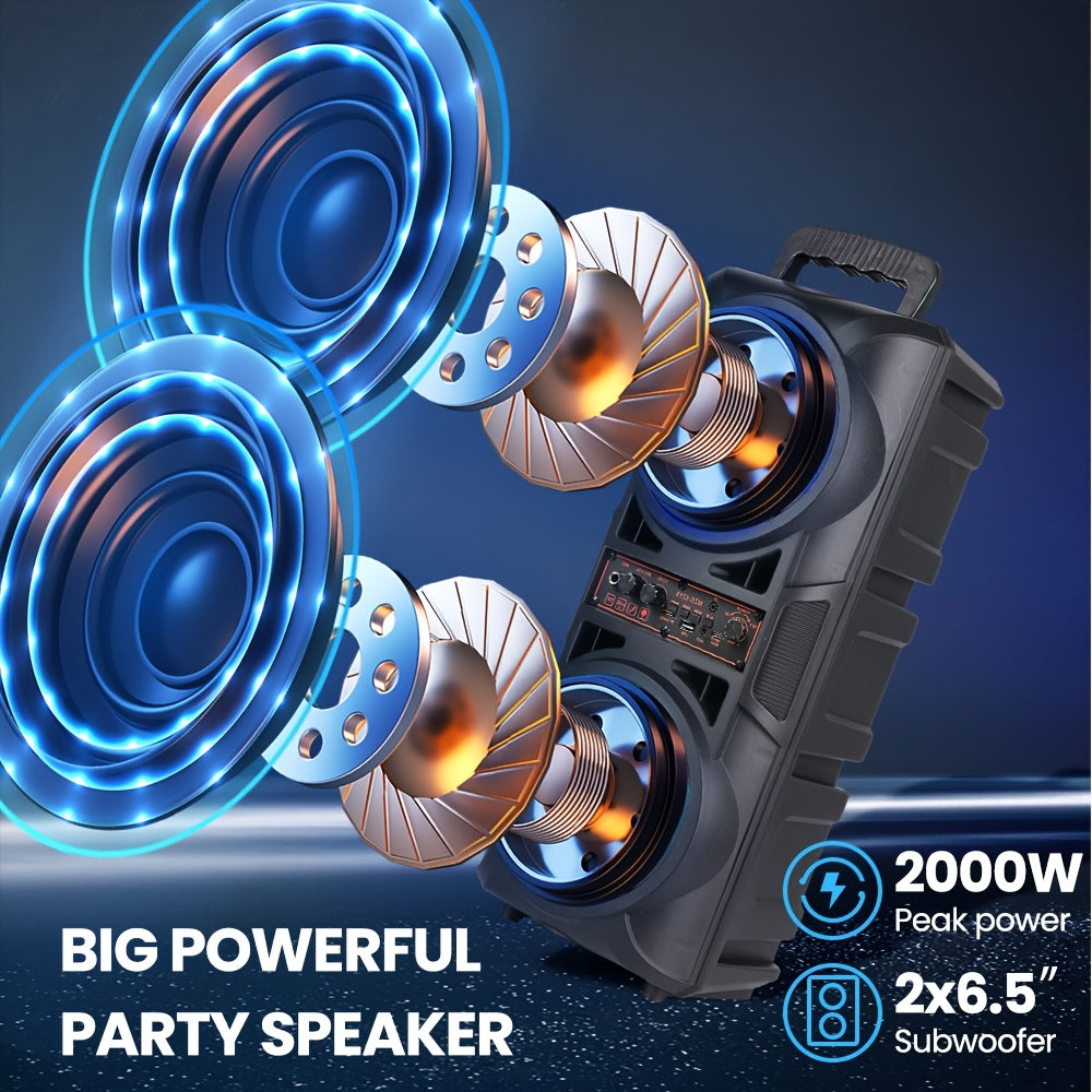 Portable Bluetooth Speaker with Subwoofer Bass, Dual 6.5" LED Woofers and Microphone DailySale