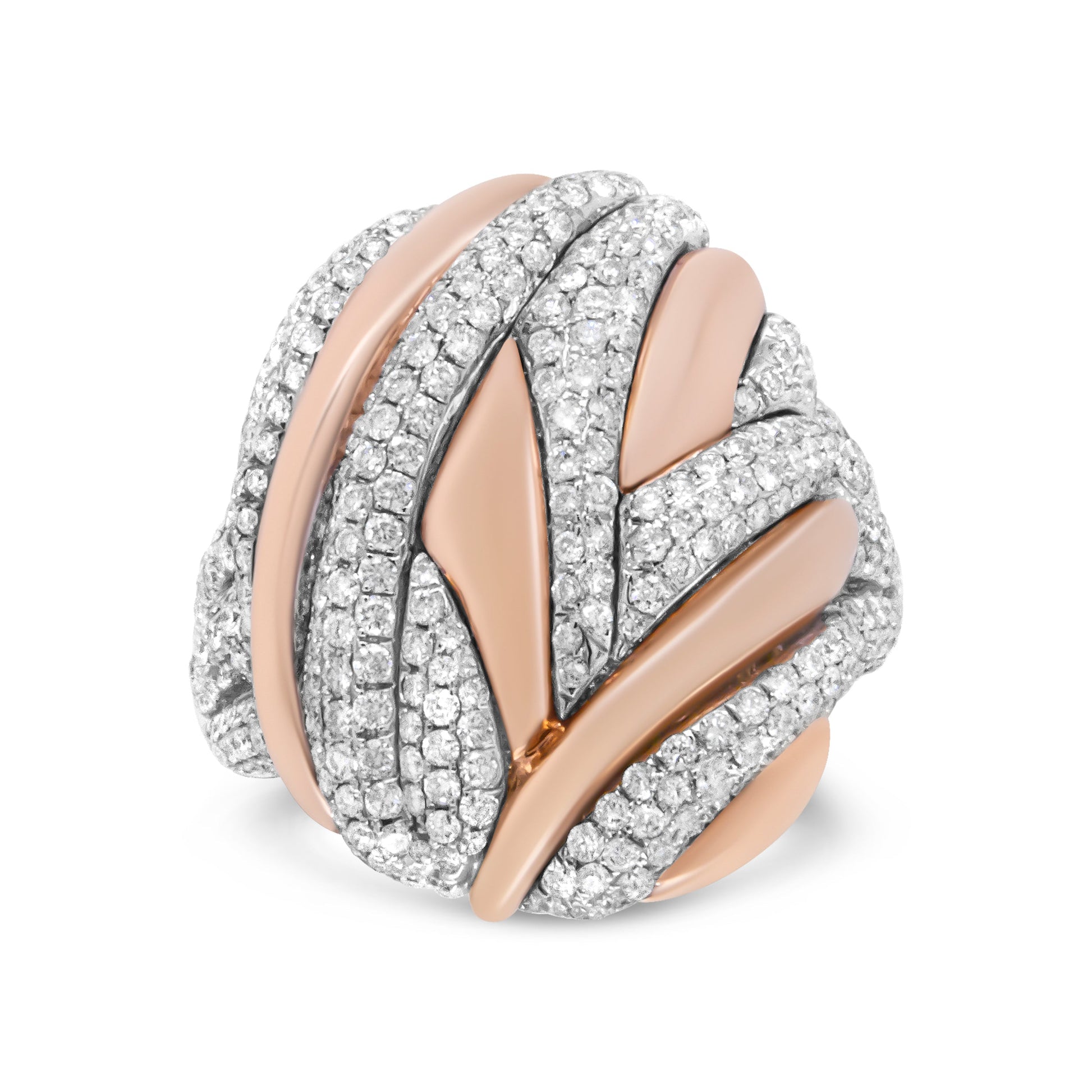 18K Rose and White Gold 1 7/8 Cttw Diamond and Gold Textured Dome Cocktail Ring (F-G Color, VS1-VS2 Clarity) - Size 6.5 Bids.com