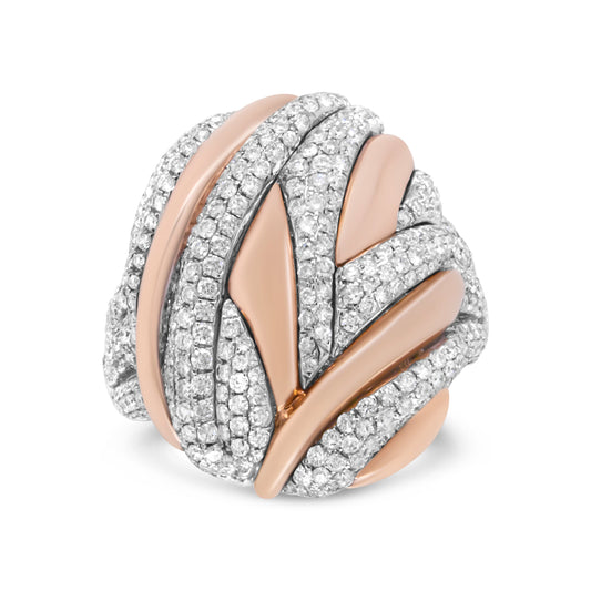 18K Rose and White Gold 1 7/8 Cttw Diamond and Gold Textured Dome Cocktail Ring (F-G Color, VS1-VS2 Clarity) - Size 6.5 Bids.com