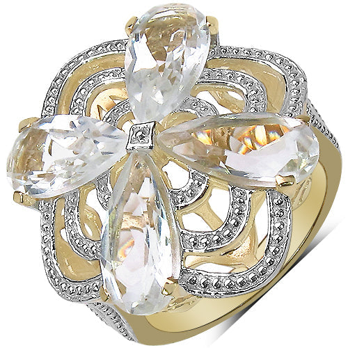 14K Yellow Gold Plated 6.69 Carat Genuine Crystal Quartz & White Diamond .925 Sterling Silver Ring Bids.com