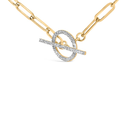 14KT Yellow Gold 1/4 Cttw Diamond  Toggle Clasp Paperclip Link Necklace (I-J Color, I1-I2 Clarity) - 18" Inches Bids.com