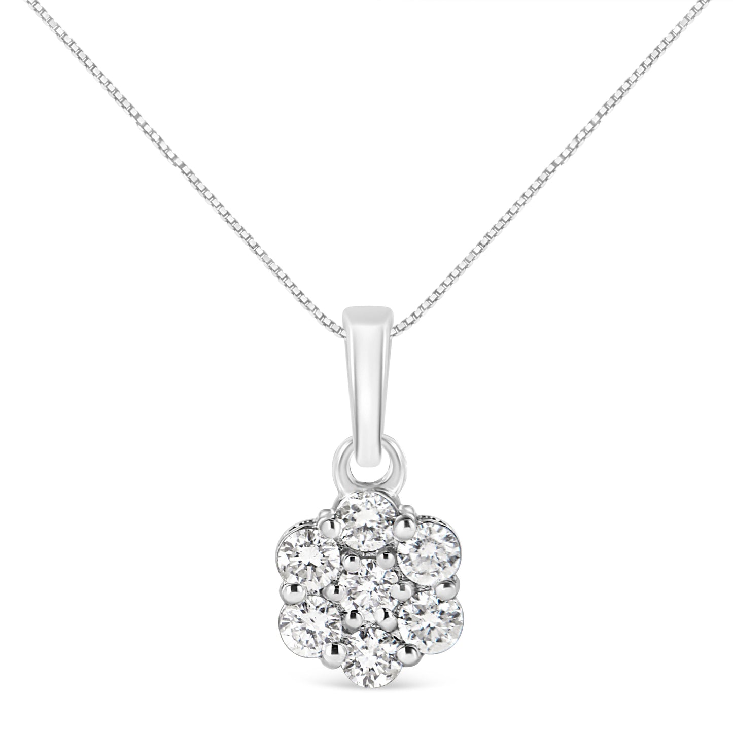 14KT White Gold 1/2 cttw Diamond Floral Cluster Pendant Necklace (HI, SI2-I1) Bids.com