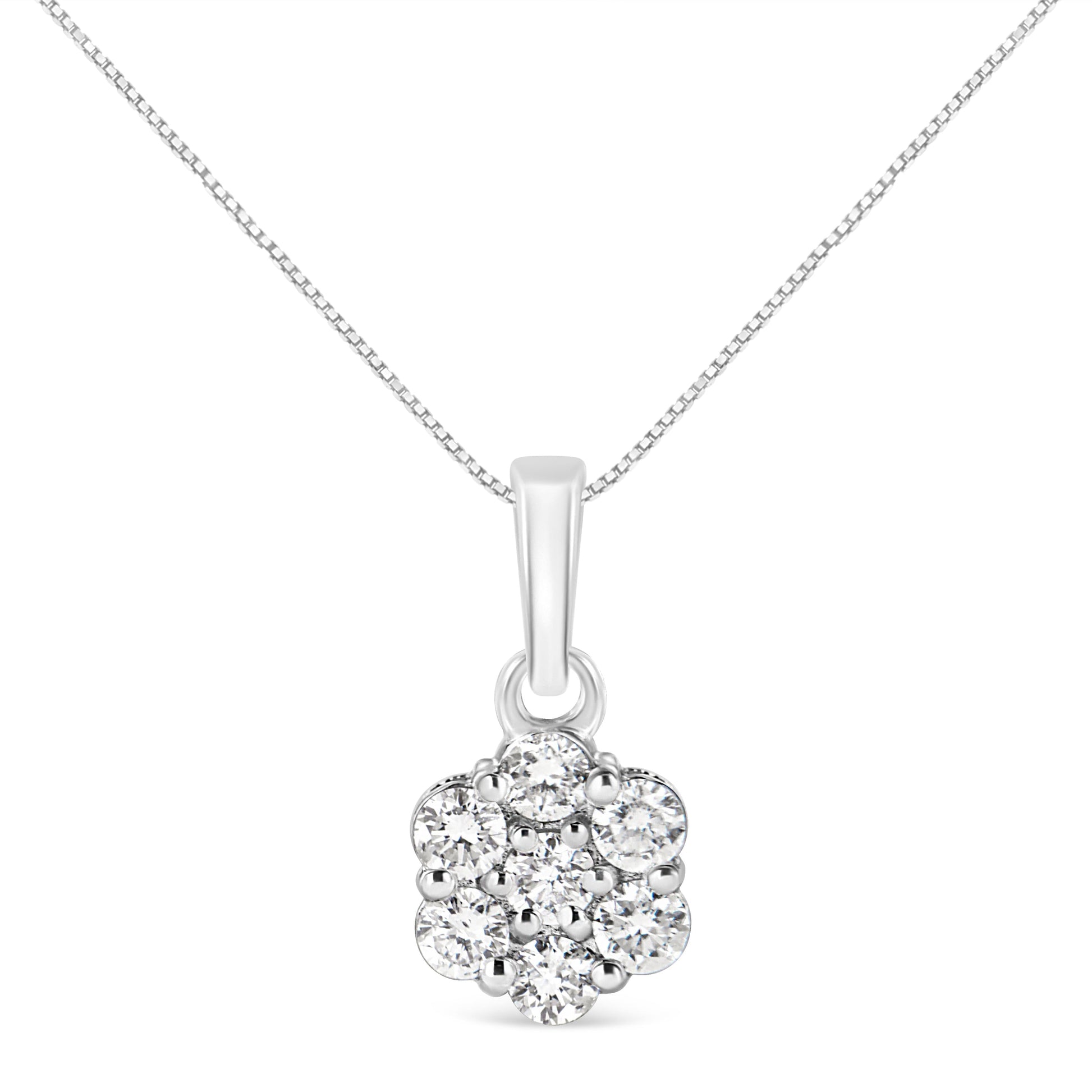 14KT White Gold 1/2 cttw Diamond Floral Cluster Pendant Necklace (HI, SI2-I1) Bids.com