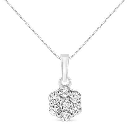 14KT White Gold 1/2 cttw Diamond Floral Cluster Pendant Necklace (HI, SI2-I1) Bids.com