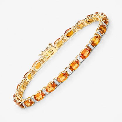 12.33 Carat Genuine Orange Sapphire and White Diamond 14K Yellow Gold Bracelet Bids.com