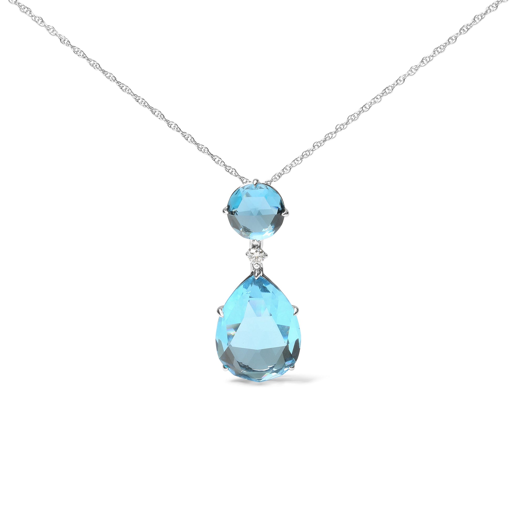 18K White Gold Diamond Accent and Round London Blue Topaz and Pear Cut Sky Blue Topaz Dangle Drop 18" Pendant Necklace (G-H Color, SI1-SI2 Clarity) Bids.com